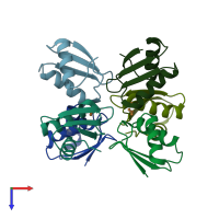PDB entry 2xmv coloured by chain, top view.