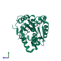 PDB entry 2xmz coloured by chain, side view.