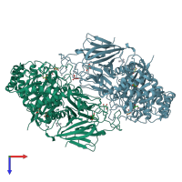 PDB entry 2xn0 coloured by chain, top view.