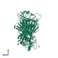 PDB entry 2xn2 coloured by chain, side view.