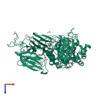 PDB entry 2xn2 coloured by chain, top view.