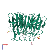 Monomeric assembly 1 of PDB entry 2xn4 coloured by chemically distinct molecules, top view.