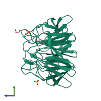 Monomeric assembly 2 of PDB entry 2xn4 coloured by chemically distinct molecules, side view.