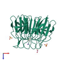 Monomeric assembly 2 of PDB entry 2xn4 coloured by chemically distinct molecules, top view.