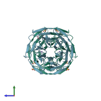 PDB entry 2xn4 coloured by chain, side view.