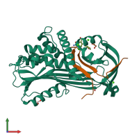 PDB entry 2xn5 coloured by chain, front view.