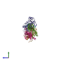 Hetero hexameric assembly 1 of PDB entry 2xn9 coloured by chemically distinct molecules, side view.