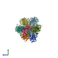 PDB entry 2xnd coloured by chain, side view.