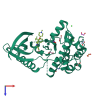 PDB entry 2xnm coloured by chain, top view.