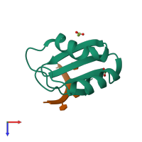 PDB entry 2xnr coloured by chain, top view.