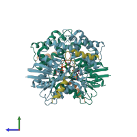 PDB entry 2xns coloured by chain, side view.