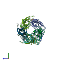 PDB entry 2xnt coloured by chain, side view.