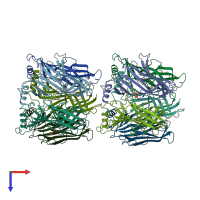 PDB entry 2xnt coloured by chain, top view.