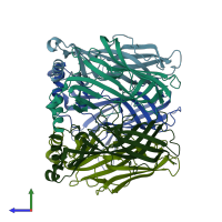 PDB entry 2xnu coloured by chain, side view.