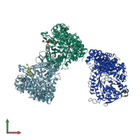 PDB entry 2xo5 coloured by chain, front view.