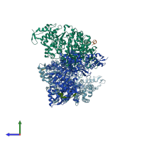 PDB entry 2xo5 coloured by chain, side view.