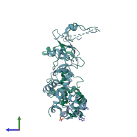 PDB entry 2xoc coloured by chain, side view.