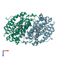 PDB entry 2xof coloured by chain, top view.