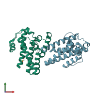 PDB entry 2xol coloured by chain, front view.