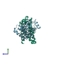 PDB entry 2xol coloured by chain, side view.