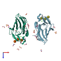 PDB entry 2xon coloured by chain, top view.
