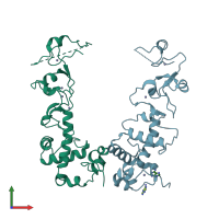 PDB entry 2xoz coloured by chain, front view.