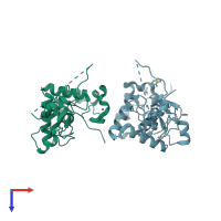 PDB 2xoz coloured by chain and viewed from the top.