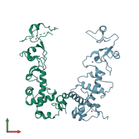 PDB entry 2xp0 coloured by chain, front view.