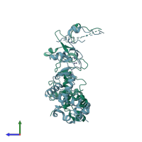 PDB 2xp0 coloured by chain and viewed from the side.