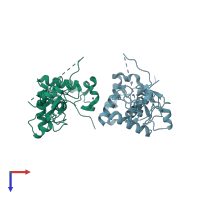 PDB entry 2xp0 coloured by chain, top view.