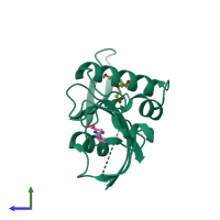 PDB entry 2xp4 coloured by chain, side view.