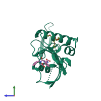 PDB entry 2xp9 coloured by chain, side view.