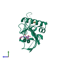 PDB entry 2xpb coloured by chain, side view.