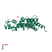 PDB entry 2xpu coloured by chain, top view.