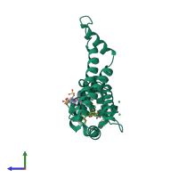 PDB entry 2xpw coloured by chain, side view.