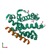 PDB entry 2xpx coloured by chain, front view.