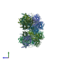 PDB entry 2xq1 coloured by chain, side view.