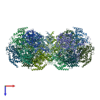 PDB entry 2xq1 coloured by chain, top view.