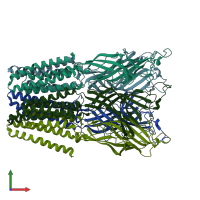 PDB entry 2xq9 coloured by chain, front view.