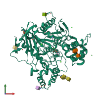 PDB entry 2xqj coloured by chain, front view.
