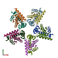 PDB entry 2xql coloured by chain, front view.