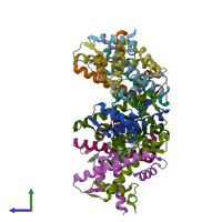 PDB entry 2xql coloured by chain, side view.