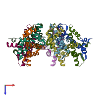 PDB entry 2xql coloured by chain, top view.