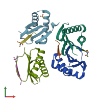PDB entry 2xqq coloured by chain, front view.