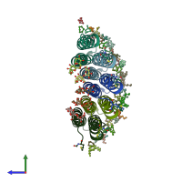PDB entry 2xqu coloured by chain, side view.