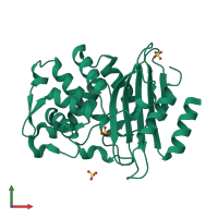 PDB entry 2xr0 coloured by chain, front view.