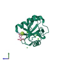 PDB entry 2xr5 coloured by chain, side view.