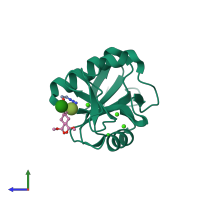 PDB entry 2xr6 coloured by chain, side view.