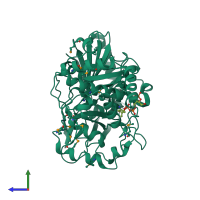 PDB entry 2xr7 coloured by chain, side view.