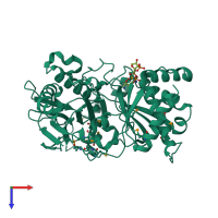 PDB entry 2xr7 coloured by chain, top view.